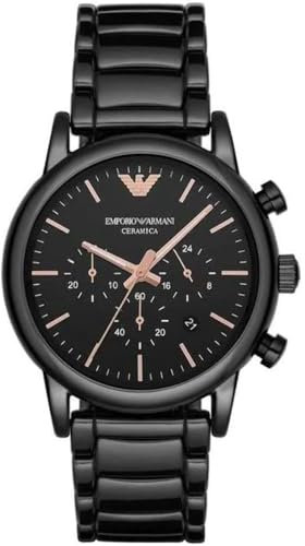 Emporio Armani Uhr für Herren , QuarzChronographenwerk, 43mm Schwarzes Keramikgehäuse mit Keramikarmband, AR1509