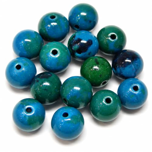 Perlin Chrysokoll Azurit Perlen 6 mm 18 Stück Blau Grün Rund | Polierte Schmuckkugeln für Armbänder Halsketten Mala Design Herren Damen Accessoires Bastelkurse Geschenkideen und Handarbeit