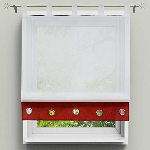 HongYa Raffrollo Voile Bändchenrollo Transparenter Vorhang Raffgardine mit Schlaufen H/B 155/140 cm Weinrot