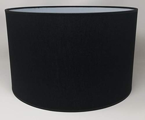Zylinder Lampenschirm Baumwolle Stoff handgefertigt für Deckenleuchte, Tischleuchte, Stehlampe (Schwarz, 25 cm Durchmesser 20 cm Höhe)