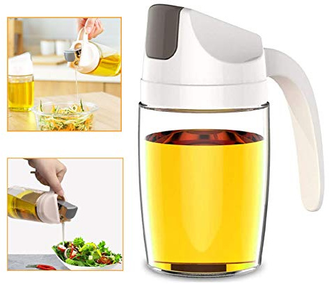 LayYun Auto Flip Olive Oil Dispenser Bottle,300 ml 10 OZ Leakproof Vinegar Glass Condiment Container With Automatic Cap and Stopper,Non-Drip Spout,Non-Slip Handle for Kitchen Cooking