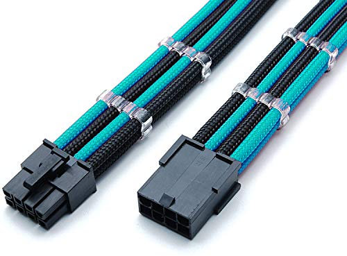 8 Pin PCIE GPU Sleeved Extension Cable 30cm + 2 Cable Combs - Shakmods (Light Blue & Black)