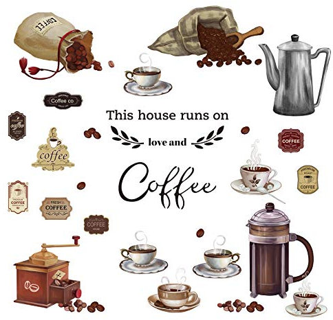 decalmile Wandtattoo Coffee Kaffeebohnen Wandaufkleber Sprüche und Zitate Küche Wandsticker Wohnzimmer Esszimmer Cafe Wanddeko