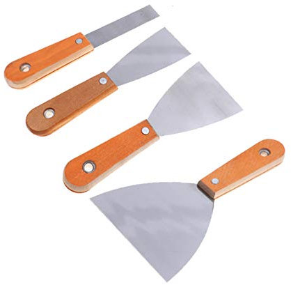 XINGSUI 4 pezzi di strumenti per raschietto per carta da parati, con manico in legno e lama in metallo, ideali per rimuovere carta da parati o altri riempitivi