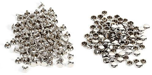 100 Ensembles de Rivets en Cuir, 8 X 8 Mm Double Capuchon Rapide Rivet Clous Métalliques Rivets en Laiton pour Artisanat Chaussures Sac Jeans Vêtements Ceintures Réparations Décoration(Argent)