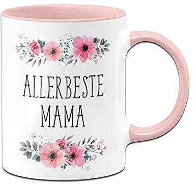 Tassenbrennerei Original - Tasse mit Spruch Allerbeste Mama mit Blümchen als Geschenk für Deine Mutter (Rosa, Mama)