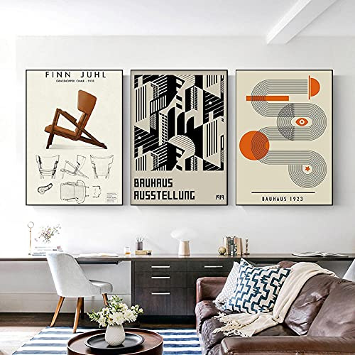 Schwarz Und Weiß Moderner Minimalismus Bauhaus Ausstellung Poster Kunst Retro Bauhaus Design Drucke Kunst Wanddekoration Bilder 16X24X3Pcs Kein Rahmen