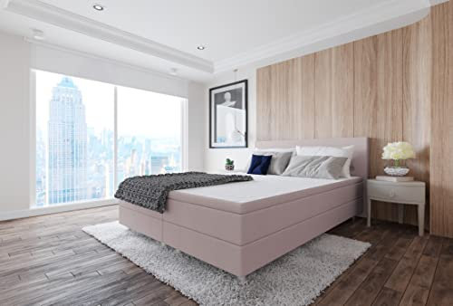 Best for Home Boxspringbett Polsterbett Sawana mit Bonellfederkern-Matratze und Topper Schlafzimmer (Altrosa, 140x200cm)