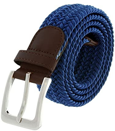 989Zé ENZO Mens Stretch Belts Ladies Elasticated Woven Adjustable Braided Metal Buckle Belt (Blue, S/M)