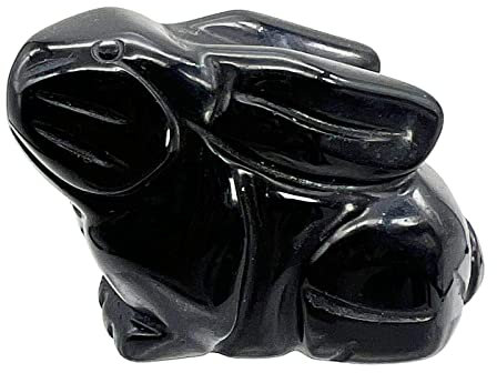 Neyisaa Handgeschnitzter Stein sitzender Hase Statue, Heilkristall Hase Tier Figuren Skulptur Taschensteine Heimdekoration Ostertag Geschenk 2 Zoll, Schwarzer Obsidian