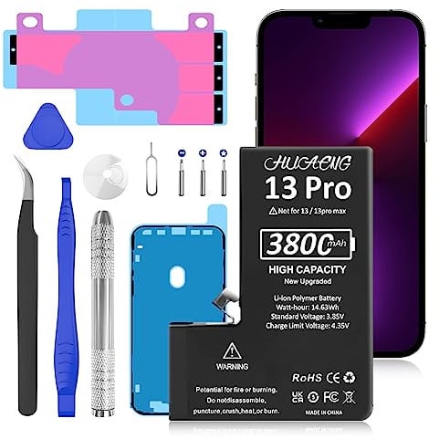 Battery for iPhone 13 Pro, [3800mAh] Upgraded 2026 New 0 Cycle High Capacity Replacement Battery for iPhone 13 Pro A2636 A2638 A2639 A2640 A2483 6.1 Inch with Professional Replacement Tool Kits