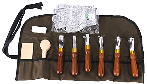 DOPORA Holz Schnitzwerkzeug Set + schnittfeste Handschuhe, Aufbewahrungstasche, Lederriemen und Polierpaste Whittling Holzschnitzer-Set - Chip-Schnitzmesser-Set - Whittling-Messer-Set für Anfänger