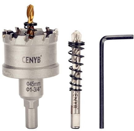CENYB 1-3/4 (45mm) Coronas Taladros con Broca: para Madera, Pladur, Metal, Acero Inoxidable y Plástico - Punta de Carburo de Tungsteno y 2 Brocas Guías de Titanio