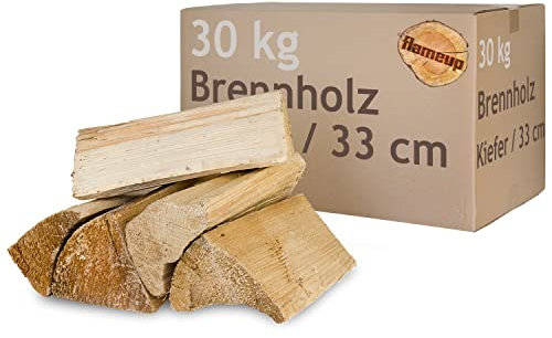 Kiefer Brennholz Kaminholz Holz 30 kg Für Ofen und Kamin Kaminofen Feuerschale Grill Feuerholz Holzscheite Wood 33 cm kammergetrocknet Flameup