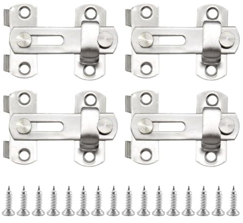 CEEYSEE 4Pcs Stainless Steel Flip Latch Safety Door Lock Bolt Lock with Sliding Barn Door Lock for Bathroom, Outdoor, Garage, Window, Garden,Cabinet Pet Cage Crate Fitting(Silver/UYFK)
