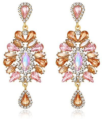 EVER FAITH Österreichische Kristall Ohrringe Prom Teardrop Marquise Statement Kronleuchter Ohrringe für Damen Champagner Gold-Ton