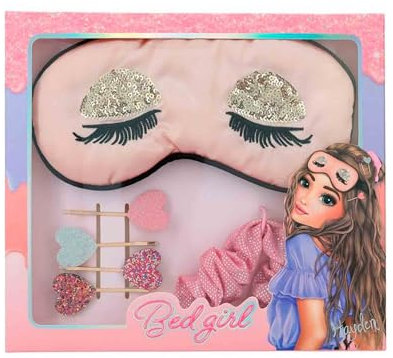 Depesche 12345 TOPModel - Schlafmasken Set Beauty and Me, in Rosa, Pink und mit Glitzer, inkl. Maske mit Schlafaugen, einem Scrunchie und Haarklammern