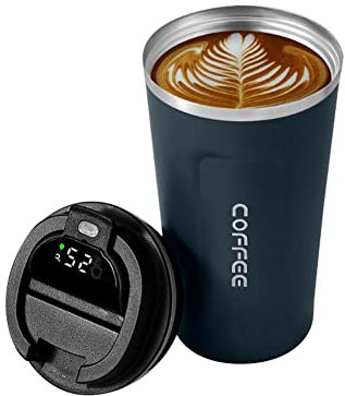 Graootoly 510Ml Thermal Mug Insulated Tumbler Coffee Cup for Coffee LED Temperature Display Blue