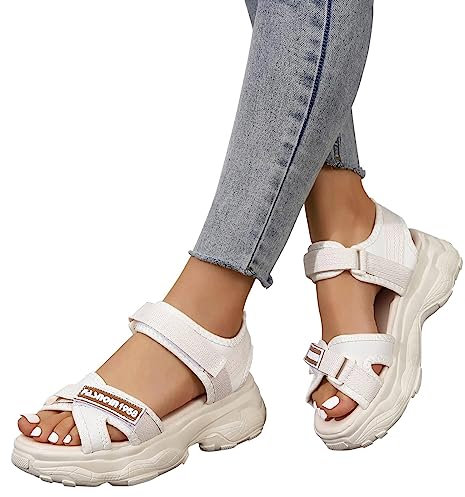 Sommer Damen Sandalen Mesh Casual Weiß Dicke Sohlen Schnürsandalen Offene Zehen Strandschuhe Monk Schuhe Damen