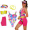 AYYOHON 80er Jahre Workout Kostüm Outfit Trikot Leggings Armbänder Sonnenblende Ohrringe Set Halloween Frauen Margot Robbie Cosplay L