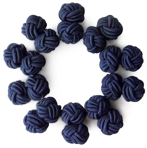 HONEY BEAR 5 Paar Herren/Damen Seide Stoff Knoten Seidenknoten Manschettenknöpfe Set (Marineblau ohne Box)