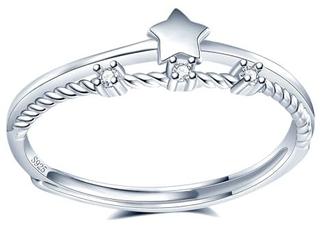 MICMIF Stern Ring Silber 925 für Damen, Frauen, Mädchen - Verstellbarer Sterling Silber Zirkonia Stapelring - Schmuck Geschenk
