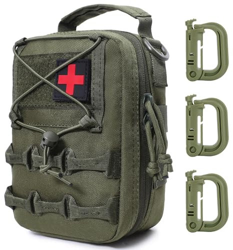 MUCHER Molle Erste Hilfe Tasche IFAK Militär Kompakt Gürteltasche EMT EDC Utility Multifunktional Bauchtasche First Aid Gürtel Bag mit 3 Haken für Outdoor Wandern Jagdcamping Training (Armeegrün)