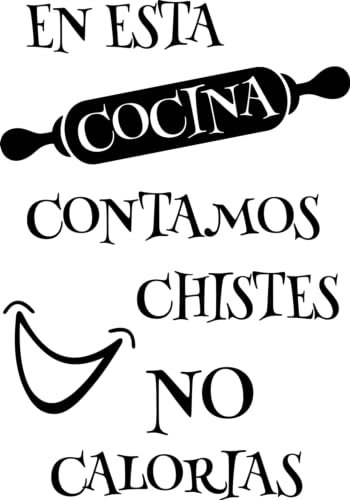 SoulArt® Vinilo decorativo con frase En esta cocina contamos chistes no calorias Pegatinas decorativas cocina. Decoración cocina, vinilo pared autoadhesivo, vinilo de corte (20x29cm)