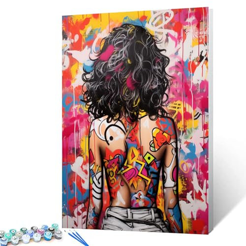 Tucocoo Graffiti-Malen-nach-Zahlen-Set, 40 x 50 cm, Leinwand, DIY-Ölgemälde für Erwachsene, mit Pinseln und Acrylpigment, sexy Frauen-Straßenkunst-Bild für Heimdekoration (ohne Rahmen)