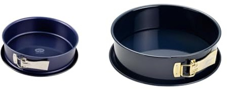 Dr. Oetker Springform Cake Tin 28cm & 26cm Diameter, Set Bundle of Two, Round Cake Mould, Baking Pan, Cut & Scratch Resistant Flat Removable Base, Non-Stick Enamel Coating, Colour: Blue