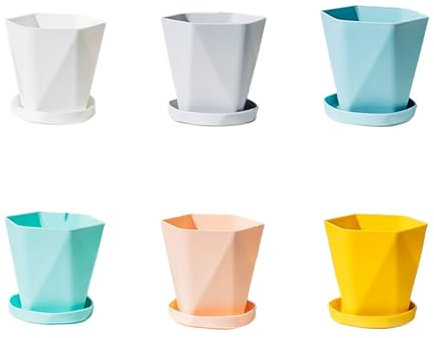 Gerrit 6 pezzi 19,5 cm Plastica Geometrica Colorata con Fori di Drenaggio Vasi di Plastica Vasi per piante grasse Decorazione Della casa Ufficio e vasi con vassoio