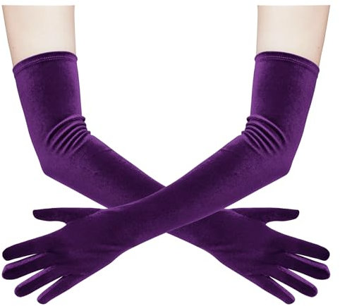 Lystaii Lange Samthandschuhe für Damen, Ellenbogenlänge, 1920er-Jahre, Opernkostüm, Flapper, Abendveranstaltung, Bankett, Party, Dunkles Violett, Einheitsgröße