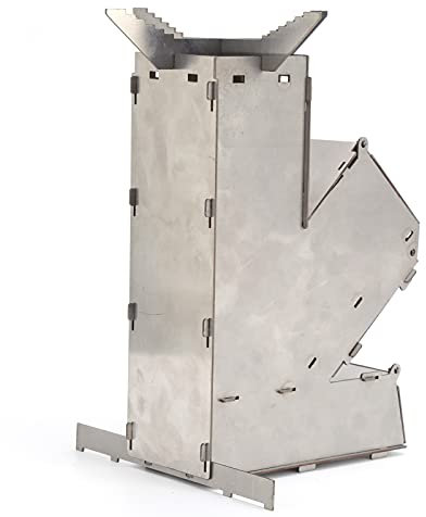 Estufa de Cohetes Portátil de Acero Inoxidable, Miniestufa de Leña Portátil, Adecuada para Varios Tamaños de Ollas