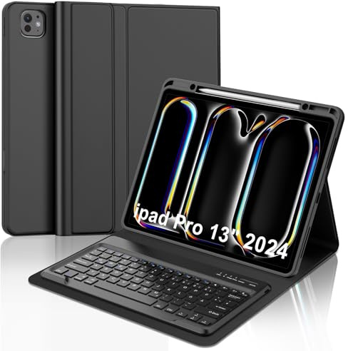 Hülle mit Tastatur für iPad Pro 13 M5 2025/M4 2024, Schwarz | Magnetisch Abnehmbare Bluetooth Tastatur für iPad Pro 13 Zoll M5/M4 (2025/2024), Deutsches QWERTZ Layout