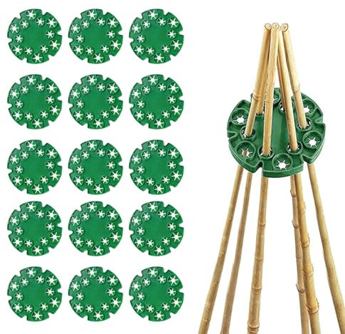 15 Stück Bambus-Stock-Halter Kunststoff-Pflanzenstock-Stützkappen Gewächshaus Blume Spalier Stehen für Kletterpflanzen Erbsen Bohnen, Grün