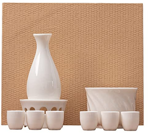 ADFVGG Sake-Tassen-Set * 9-teiliges Sake-Set aus Keramik, Tassen mit Stövchen, traditionelle Retro-Keramik aus weißem Porzellan, heißes, kaltes Saki-Getränk, Elegantes Design, for Familie und