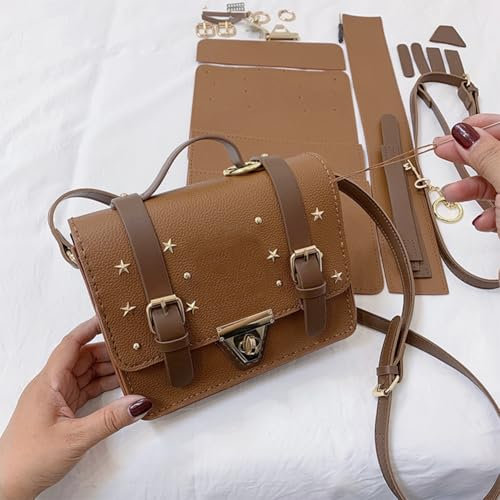 WADORN DIY Set Zur Herstellung Einer Umhängetasche Aus PU-Leder, Umhängetasche Aus PU-Leder Handgefertigtes Zubehör Zum Herstellen von DIY-Basteltaschen Für Frauen, Braun