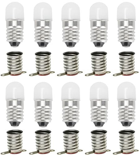 MeetUs AC/DC E10 Birnen,10 Sets 12Volt Warmweiß Ersatzbirnen Miniatur Schraub LED Lampen Licht lampen 0.5W 60LM,Including 10 Pcs E10 Basis (Warmweiß（3000k）, 12V)