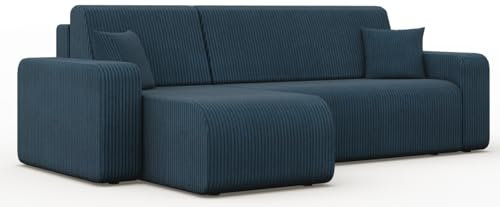 Ecksofa mit Bettkasten und Schlaffunktion JOLI - Eckcouch mit Schlaffunktion - Wohnzimmer Couch - Schlafsofa mit Bettkasten - Sofa 3 Sitzer (Blau)