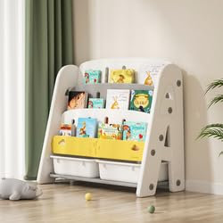 iZEL Kids Book Shelf Children's Bookcase Organizer-Sling Rack Book Case for Kid-3 Tier Childrens Bookshelf Reading Storage Box Gift for Baby Boys Girls Toddler Child Bed Study Room (Yellow)