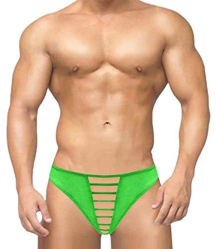 Lingerie Erothique Culotte Fendue Coquine sous-vêtement Homme Coupe translucide Soie glacée Taille Basse Boucle G String Pantalon T Pantalon Fil de Verre Lingerie Erothique Culotte (Green, One Size)