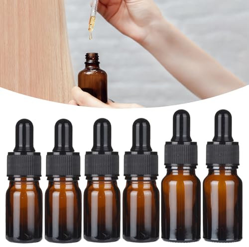 BAOSROY Flacons Compte Gouttes, Pipette en Verre Ambré, 6x5ml, Résistant à la Fuite, Réutilisable, Pipette D'apothicaire en Verre Ambré