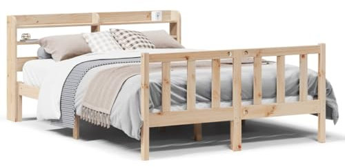 Homgoday Bett ohne Matratze 135x190 Kiefer Massivholz Möbel Deko Bett Bettrahmen Rahmen für Wohnzimmer Schlafzimmer Modell 3306570