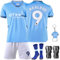 HEYKAR Camisetas de Futbol, Equipacion Futbol Niño, Camiseta N° 9, Equipo de Entrenamiento de fútbol Camiseta Pantalón Corto y Medias（Talla 22, Azul）