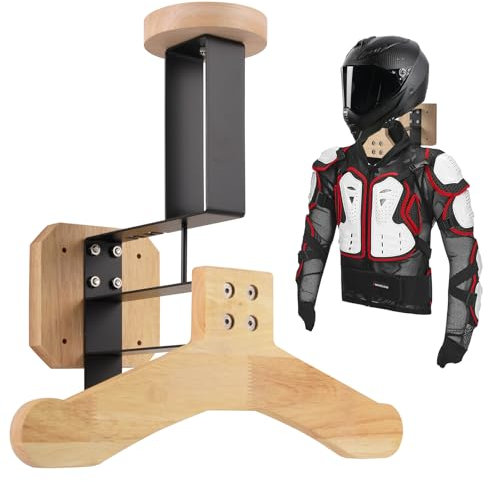 MIDINGCHAI Motorcycle Wardrobe, Motorcycle Helmet Holder Wall, Helmet Wall Mount for Motorcycle, Football, Tactical Equipment, Made of Stainless Steel and Wood
