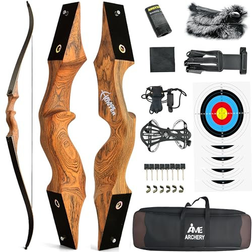 60 Black Hunter Recurve Bow Wood Takedown Bow Right Hand for Adults American Hunting Longbow 20-60lbs for Archery Hunting Shooting Practice
