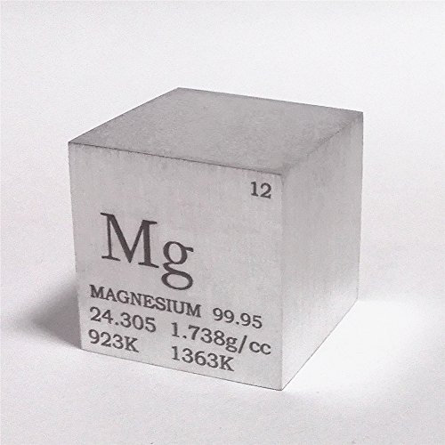 Magnesium, 0,5 kg, Würfel, 99,95 %, 64,1 mm, Seite graviert, Periodensystem