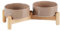 Havniva Ceramic 5.1inch Raised Double Bowls Set with Wooden Stand, Elevated Food & Water Bowls for Toy Breed Dogs, Cats, Kitty, Weighted Dog Dishes, Pet Bowls(13.5oz, Brown Coffee)