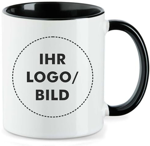 Kiwistar - 10x Kaffeetasse groß - Tasse - schwarz - Kaffeebecher - mit Logo bedruckt - 330 ml mit Firmenlogo - Fototasse selbst gestalten - Werbung mit Logo