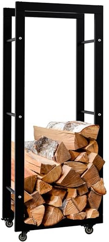 DELUKE® Kaminholzregal innen Metall SATLO - mit Rollen | Brennholzregal innen Kaminholzständer Kaminholzhalter Feuerholzregal Innen | Schwarz, 25x40x100cm